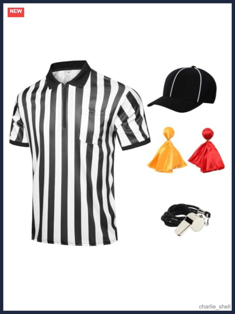 5 Piece Referee Costume Set Football Baseball Umpire Shirt Hat Flags Whistle